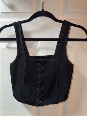 Guess black lace up crop top